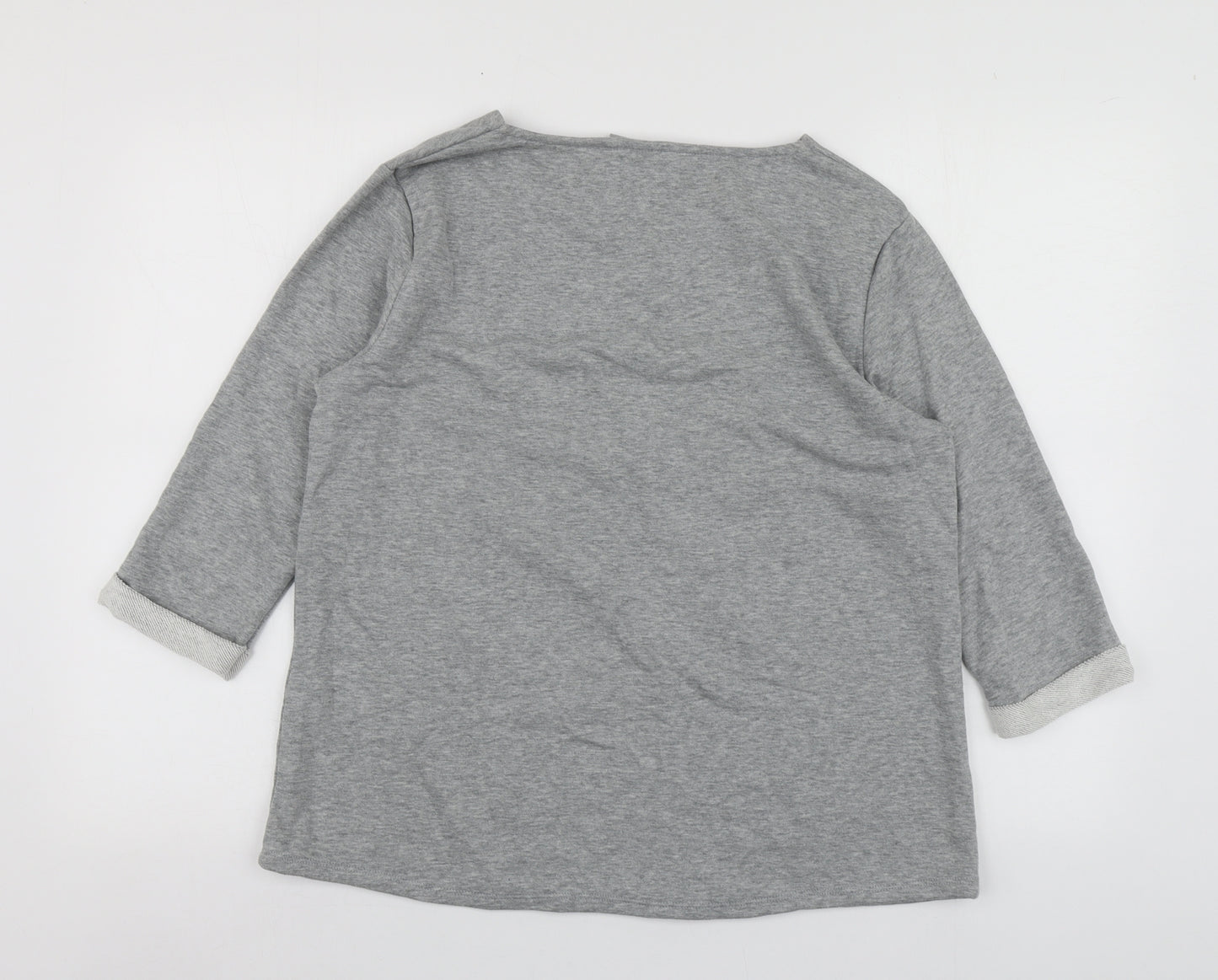 FESTIVE FUN Womens Grey Geometric Cotton Basic T-Shirt Size M Round Neck - Santa T-shirt