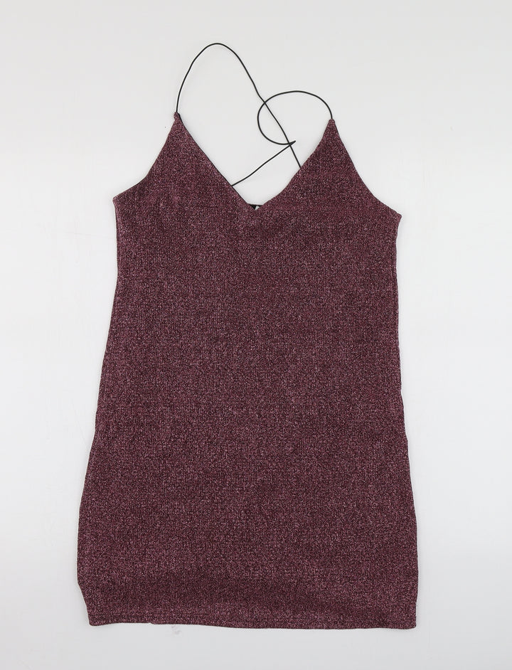 Sparkle & Fade Womens Purple Viscose Basic Blouse Size M V-Neck