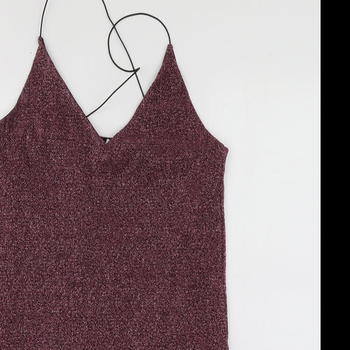 Sparkle & Fade Womens Purple  Viscose Basic Blouse Size M V-Neck
