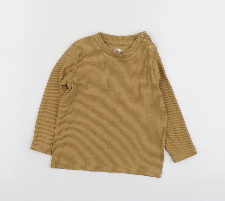 Fred&Flo Boys Brown Cotton Basic T-Shirt Size 12-18 Months Round Neck