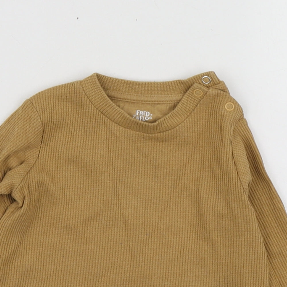 Fred&Flo Boys Brown  Cotton Basic T-Shirt Size 12-18 Months Round Neck