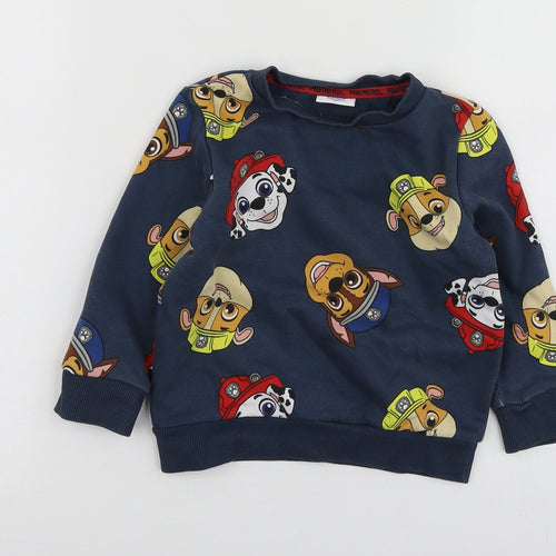 Paw Patrol Boys Blue Geometric Cotton Basic T-Shirt Size 18-24 Months Round Neck