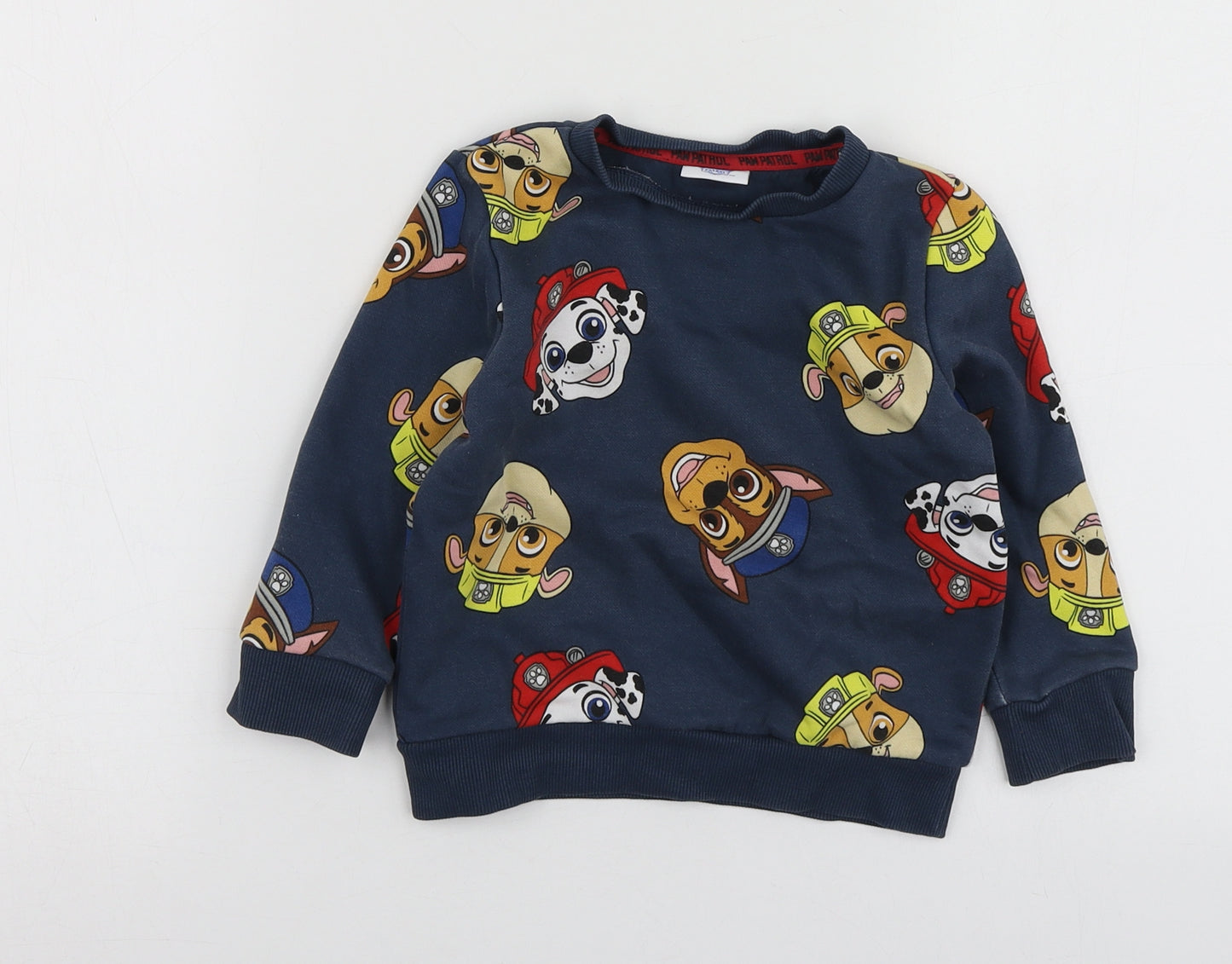 Paw Patrol Boys Blue Geometric Cotton Basic T-Shirt Size 18-24 Months Round Neck