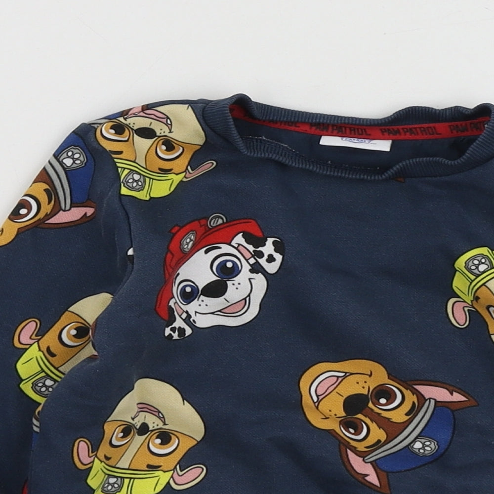 Paw Patrol Boys Blue Geometric Cotton Basic T-Shirt Size 18-24 Months Round Neck