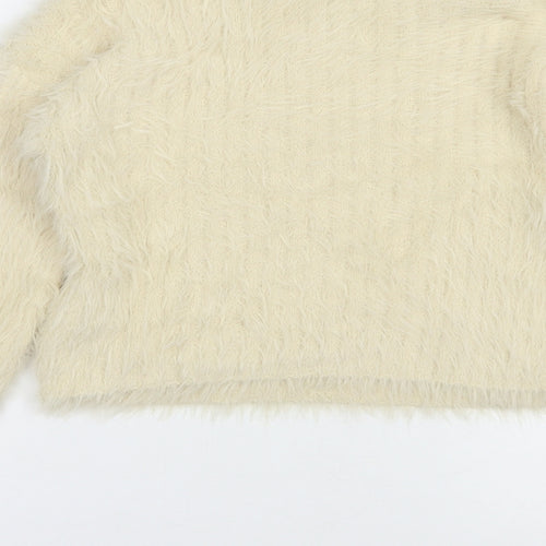 Pull&Bear Womens Beige Crew Neck  Nylon Pullover Jumper Size XS   - Cropped