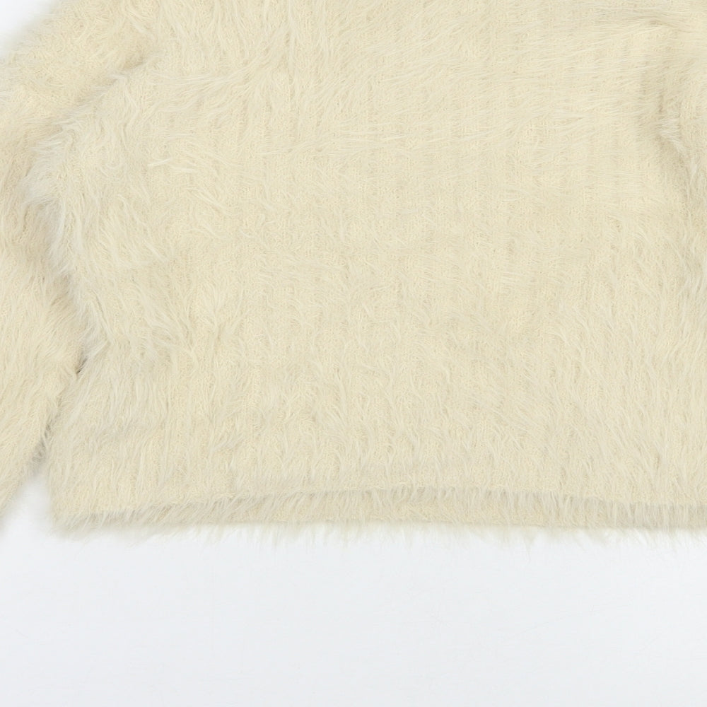Pull&Bear Womens Beige Crew Neck  Nylon Pullover Jumper Size XS   - Cropped