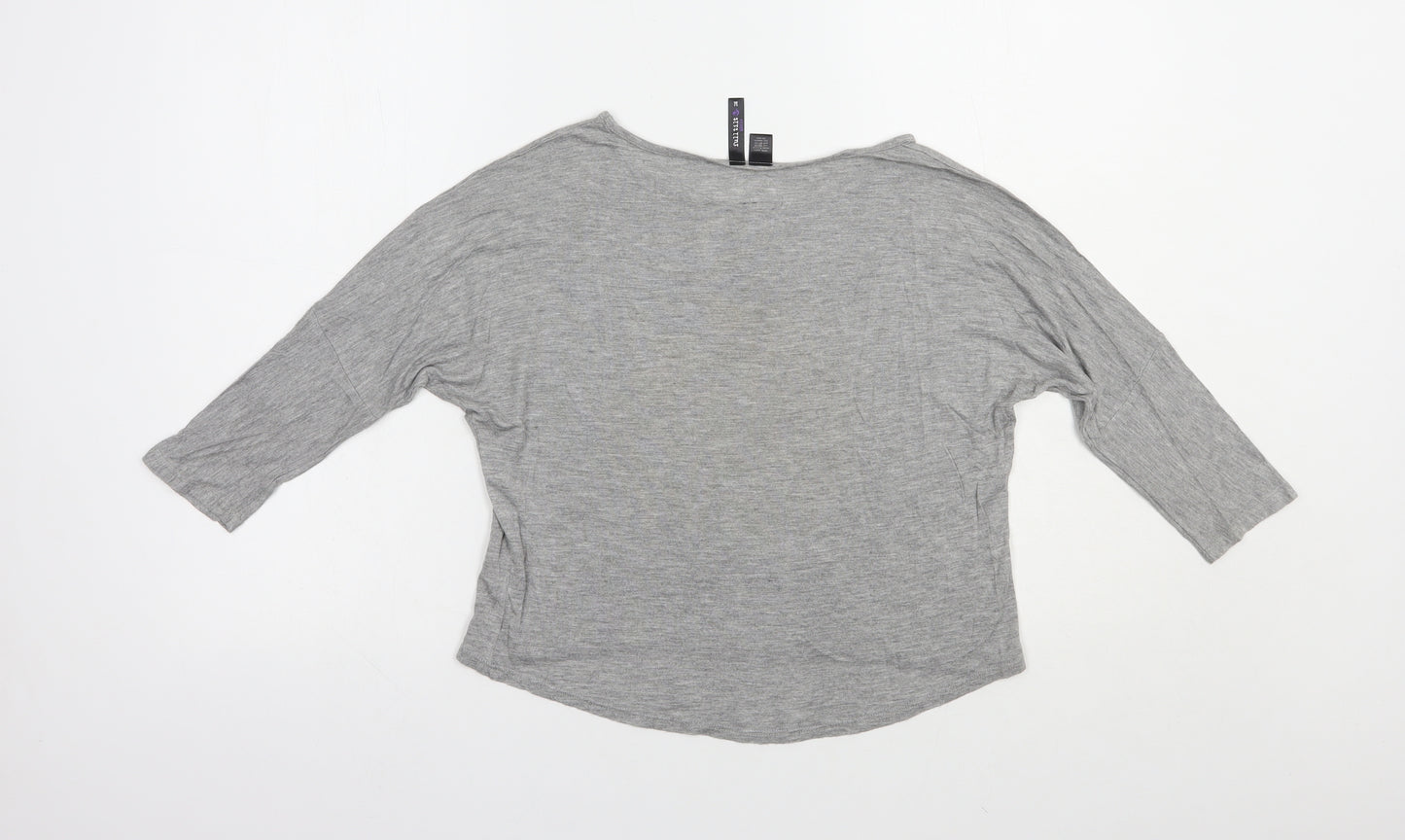 FULL TILT Womens Grey  Viscose Basic T-Shirt Size M Boat Neck - Happy
