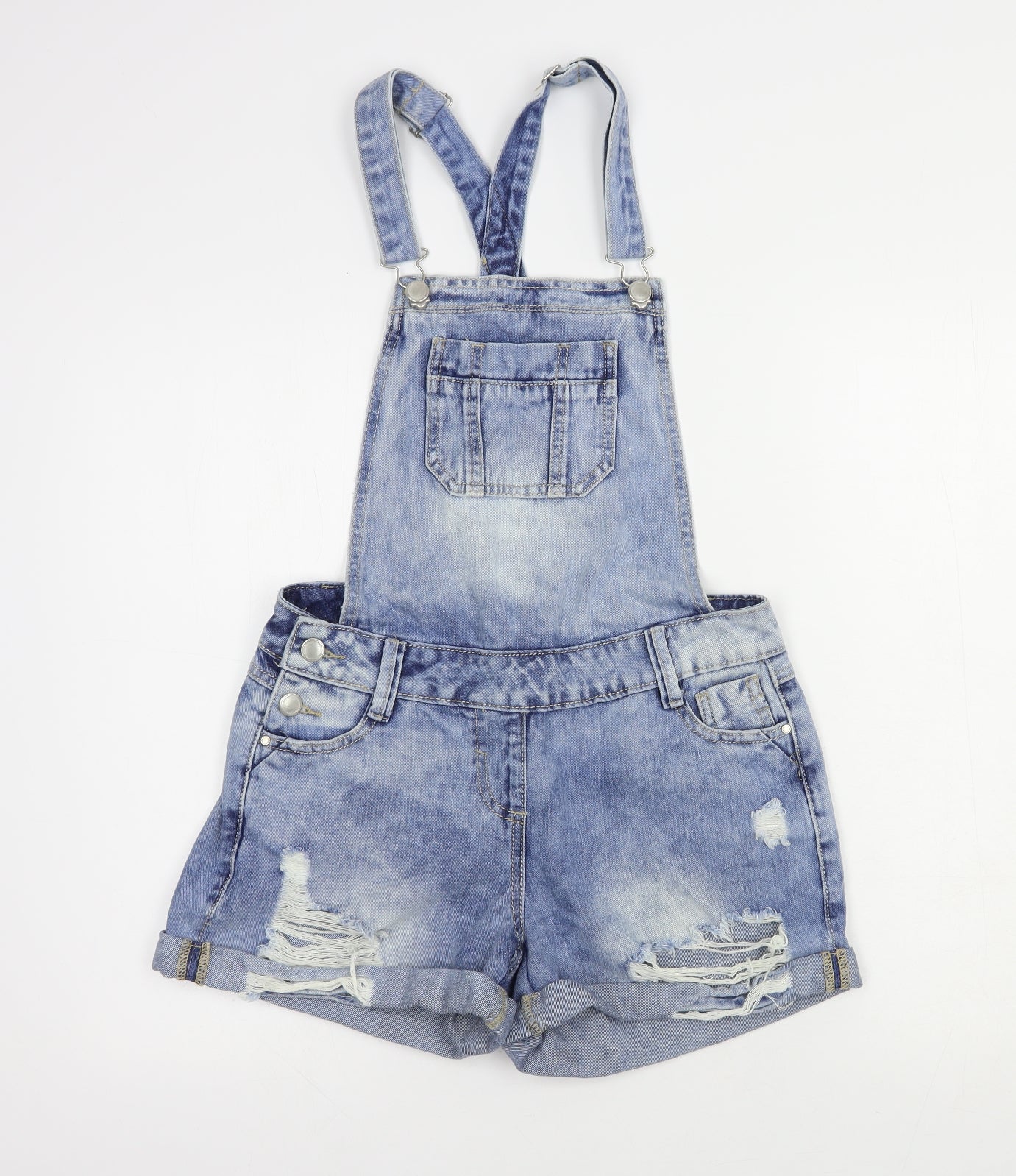 Lucid Womens Blue  Cotton Dungaree Shorts Shorts Size 6 L4 in Regular Button