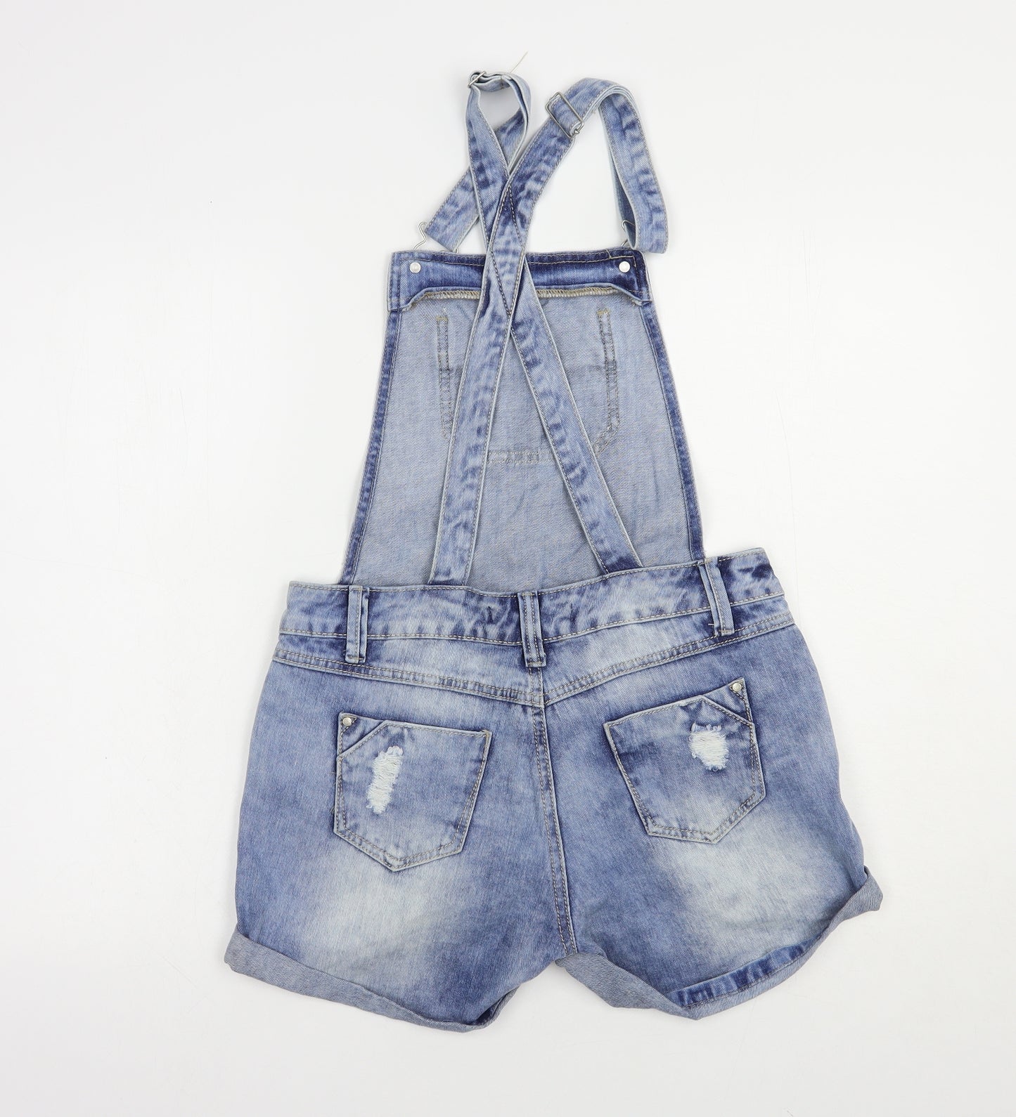Lucid Womens Blue  Cotton Dungaree Shorts Shorts Size 6 L4 in Regular Button