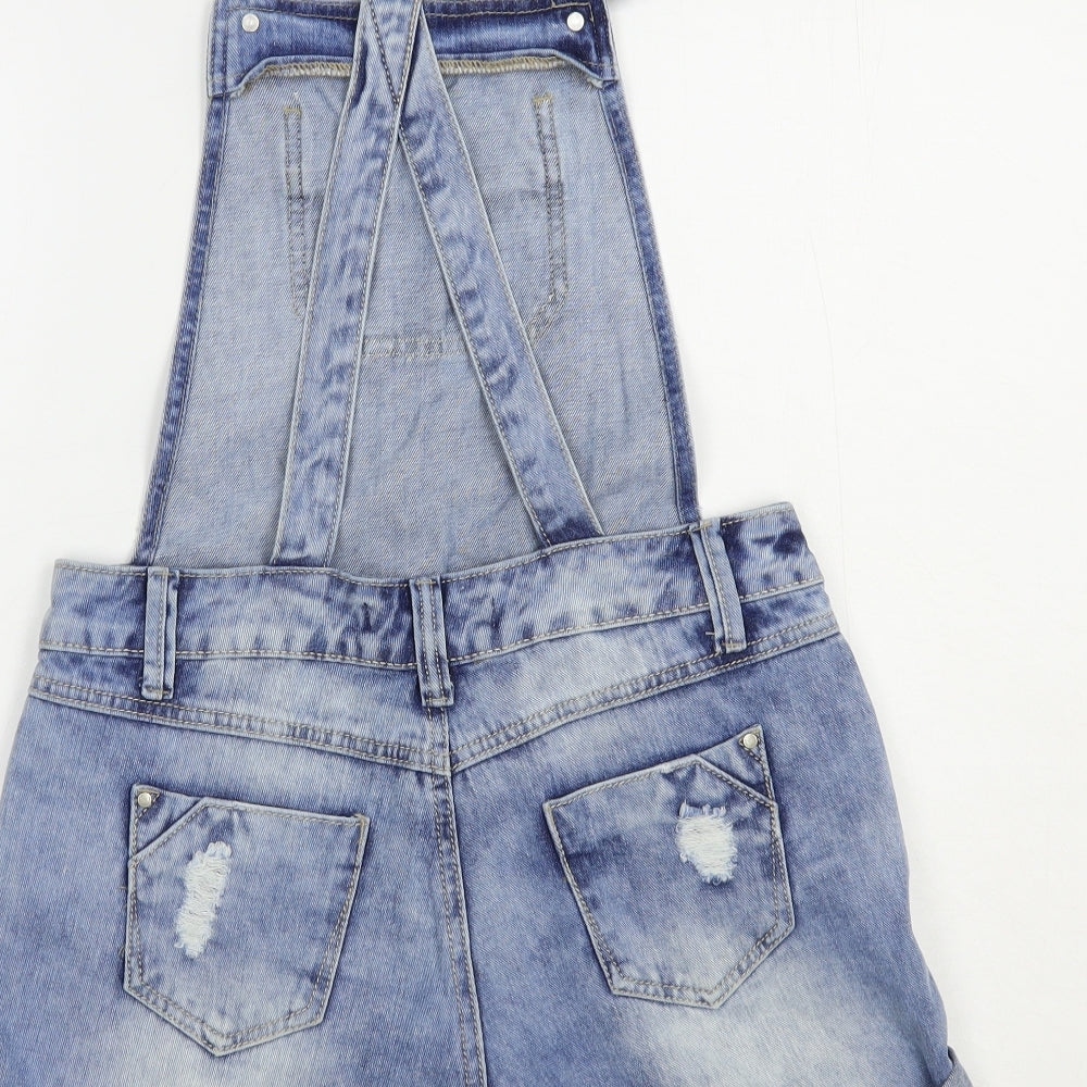 Lucid Womens Blue  Cotton Dungaree Shorts Shorts Size 6 L4 in Regular Button