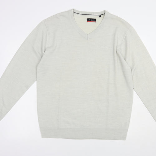 Pierre Cardin Mens Grey V-Neck  Acrylic Pullover Jumper Size L