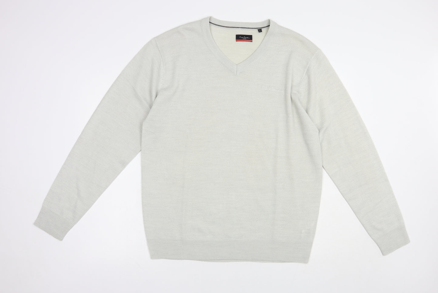 Pierre Cardin Mens Grey V-Neck  Acrylic Pullover Jumper Size L