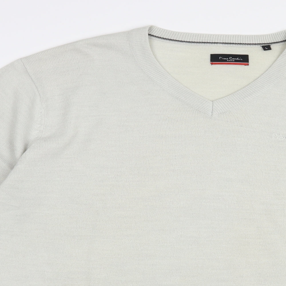 Pierre Cardin Mens Grey V-Neck  Acrylic Pullover Jumper Size L