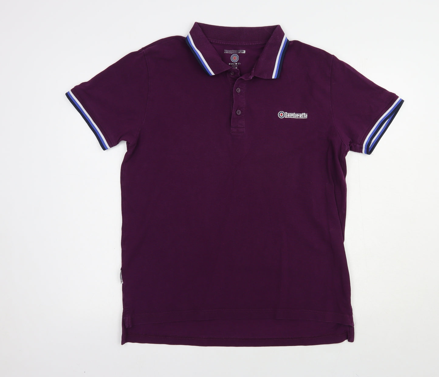 Lambretta Mens Purple  Cotton  Polo Size L Collared Button