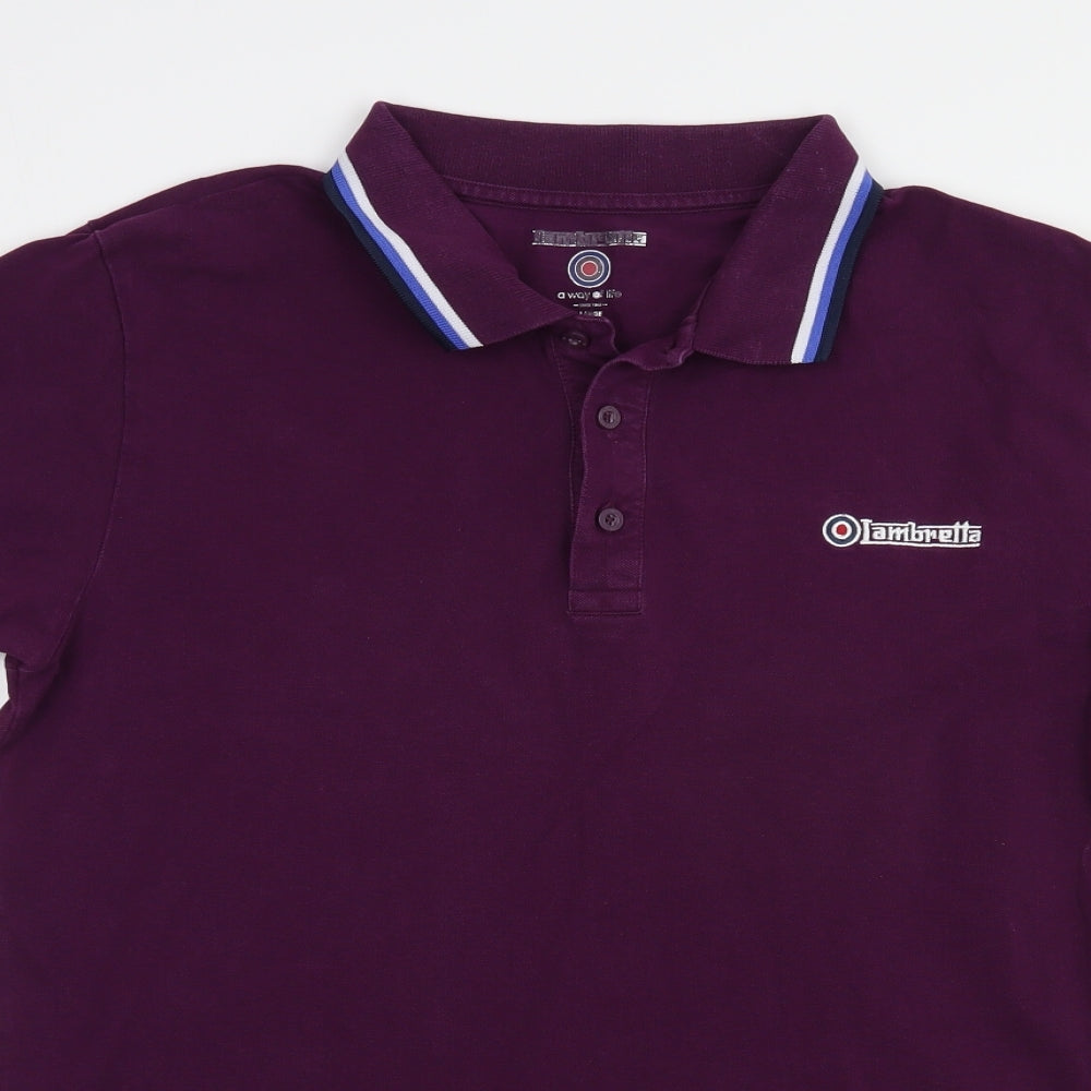 Lambretta Mens Purple  Cotton  Polo Size L Collared Button