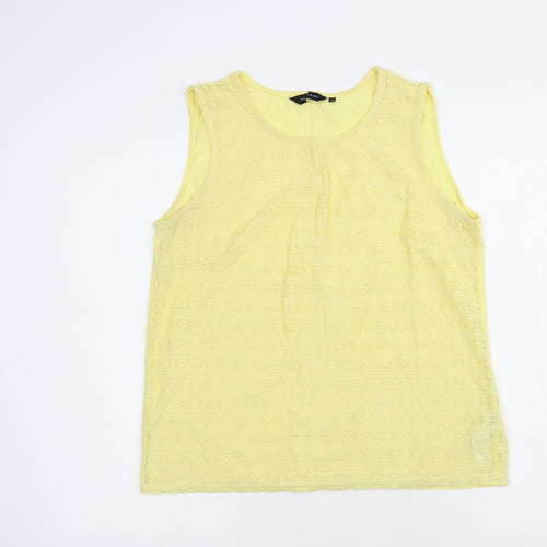 New Look Womens Yellow Floral Cotton Basic Blouse Size 14 Boat Neck - Lace Front