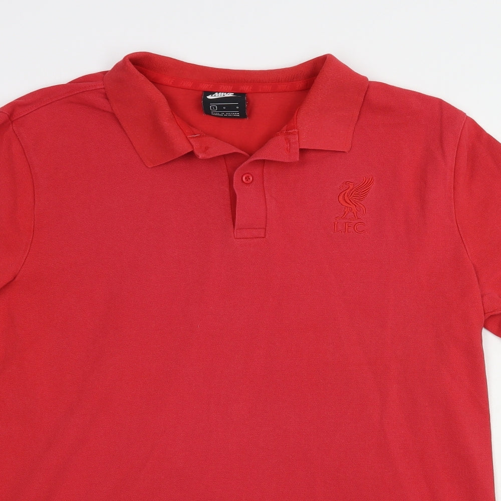 Nike Mens Red  Cotton  Polo Size L Collared Button - Liverpool FC