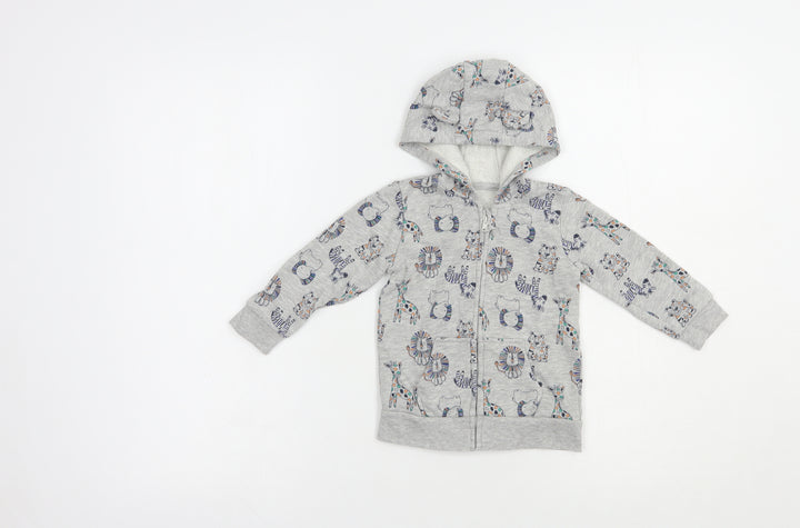 George Baby Grey Geometric Cotton Full Zip Jumper Size 9-12 Months  Zip - Lion&Giraffe Print