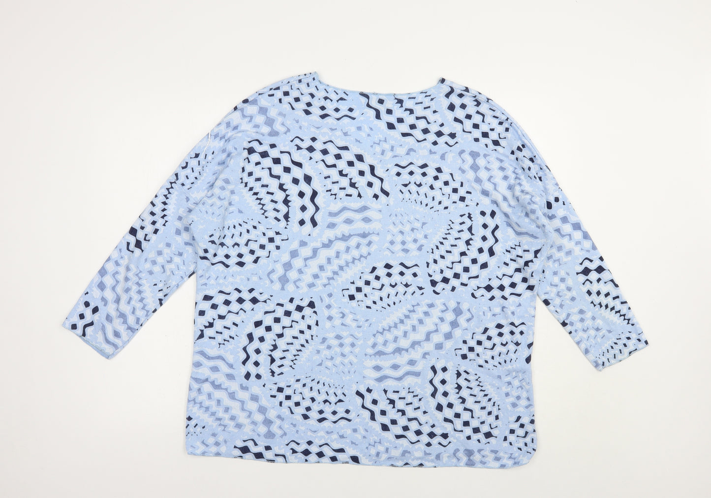 Made in Italy Womens Blue V-Neck Geometric Viscose Pullover Jumper Size L