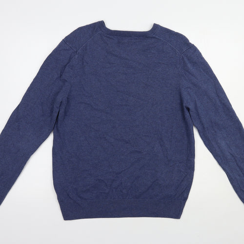 Marks and Spencer Mens Blue V-Neck  Cotton Pullover Jumper Size M