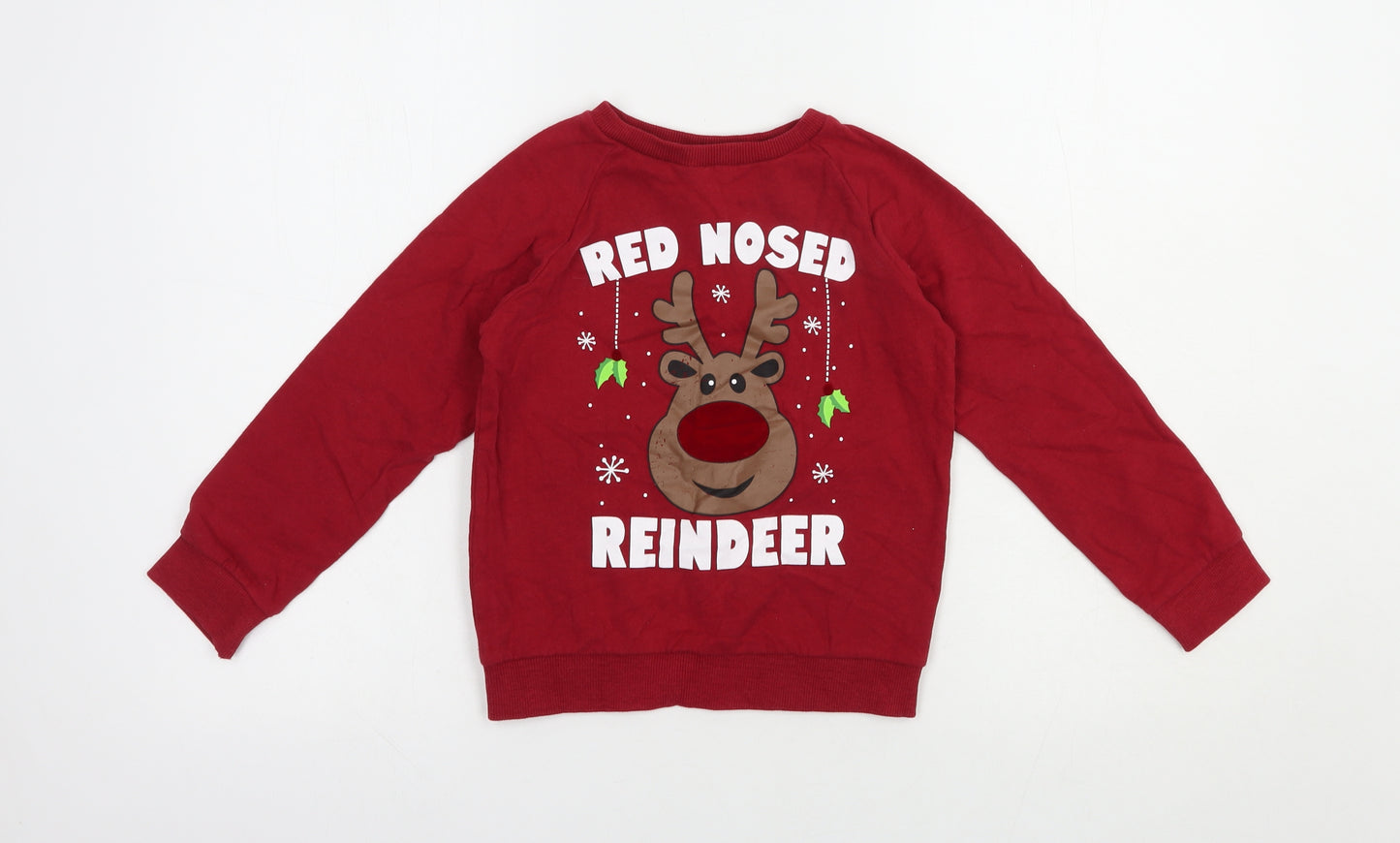 Primark Boys Red  Cotton Pullover Sweatshirt Size 6-7 Years  Pullover - Rudolph Christmas