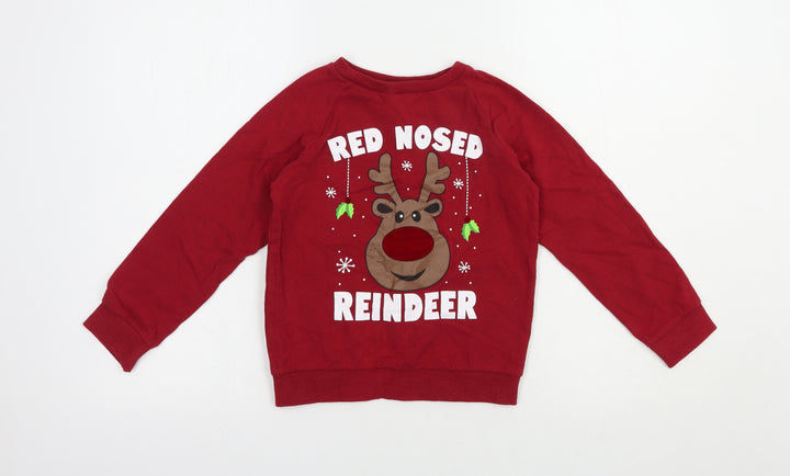 Primark Boys Red  Cotton Pullover Sweatshirt Size 6-7 Years  Pullover - Rudolph Christmas