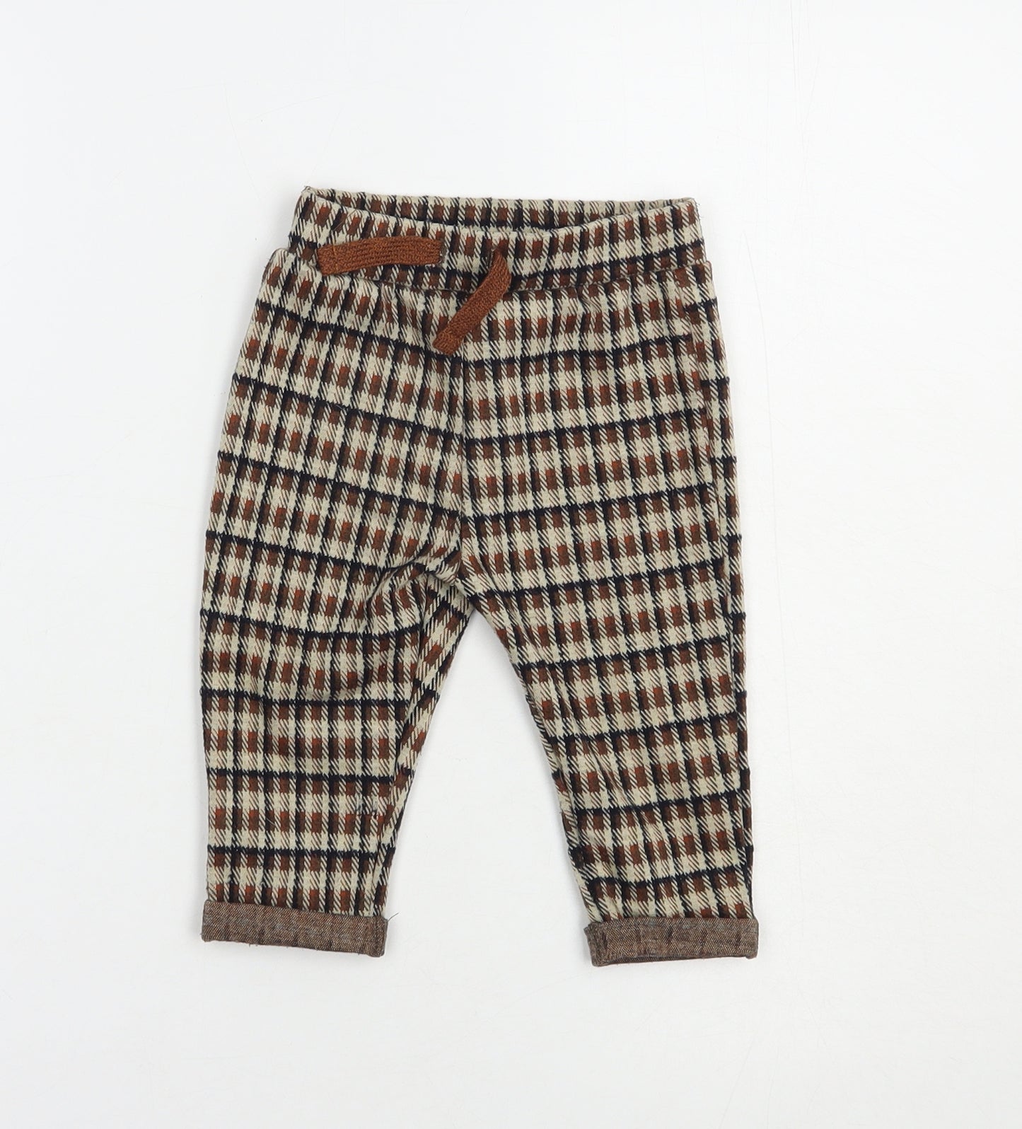 Nutmeg Baby Brown Plaid Polyester Jogger Trousers Size 6-9 Months