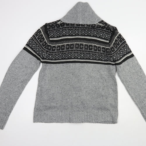 Tokyo Laundry Mens Grey Collared Fair Isle Acrylic Cardigan Jumper Size L