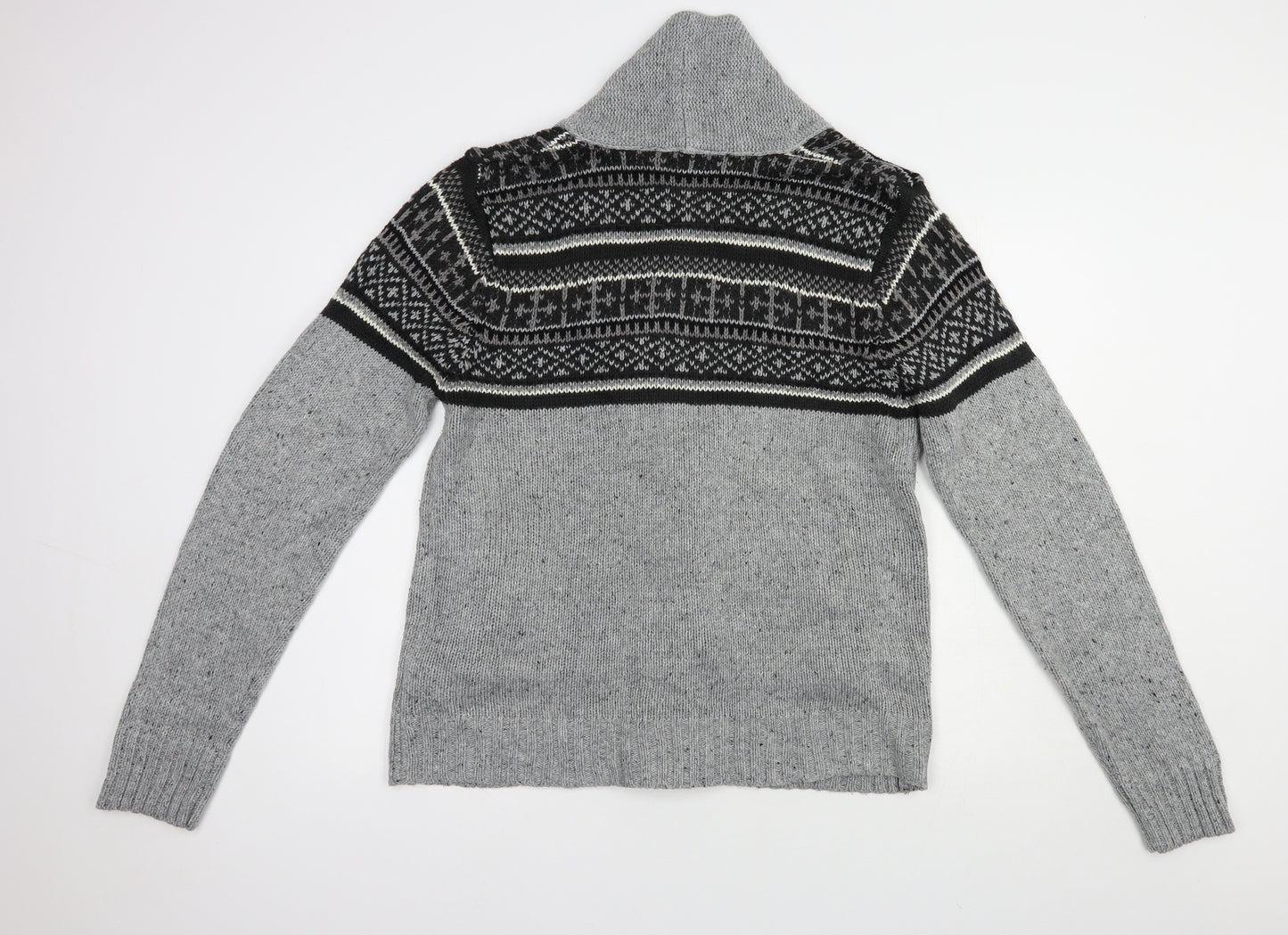 Tokyo Laundry Mens Grey Collared Fair Isle Acrylic Cardigan Jumper Size L