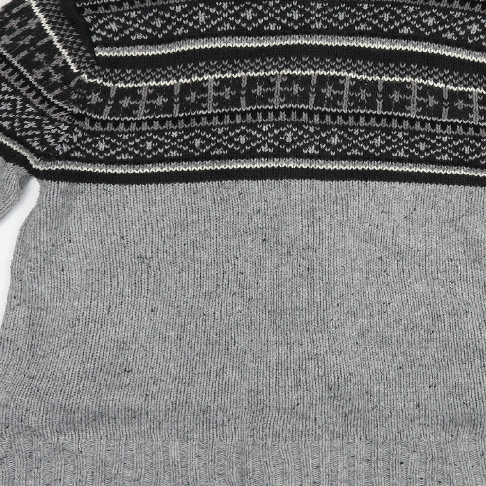 Tokyo Laundry Mens Grey Collared Fair Isle Acrylic Cardigan Jumper Size L