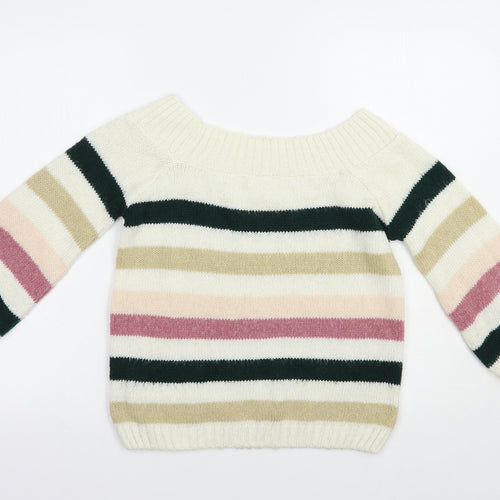 Miss Selfridge Womens Ivory Boat Neck Striped Acrylic Pullover Jumper Size 6