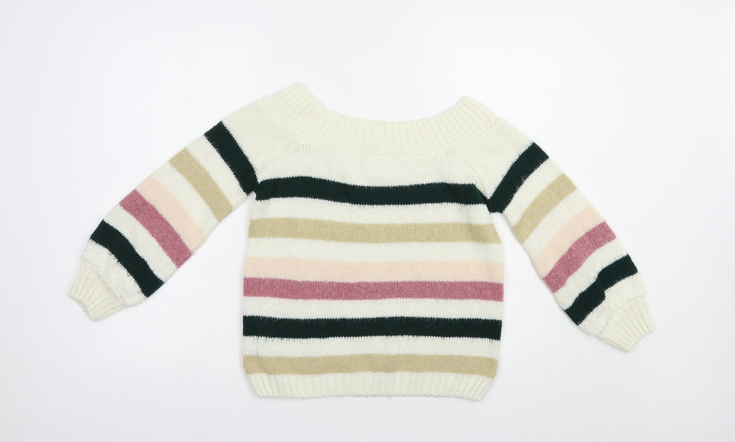 Miss Selfridge Womens Ivory Boat Neck Striped Acrylic Pullover Jumper Size 6
