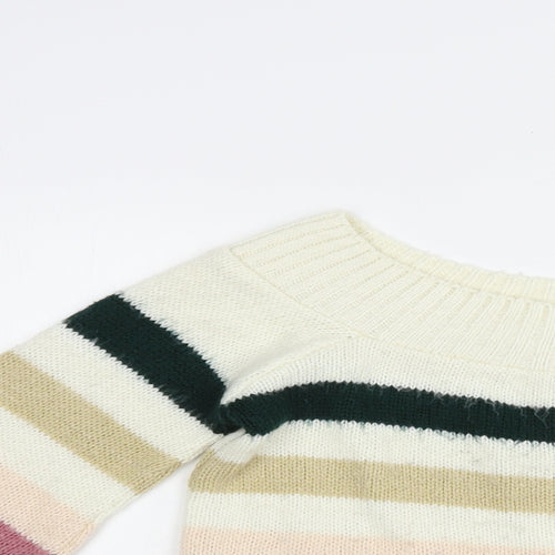 Miss Selfridge Womens Ivory Boat Neck Striped Acrylic Pullover Jumper Size 6