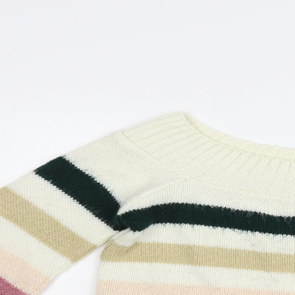 Miss Selfridge Womens Ivory Boat Neck Striped Acrylic Pullover Jumper Size 6