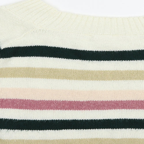 Miss Selfridge Womens Ivory Boat Neck Striped Acrylic Pullover Jumper Size 6