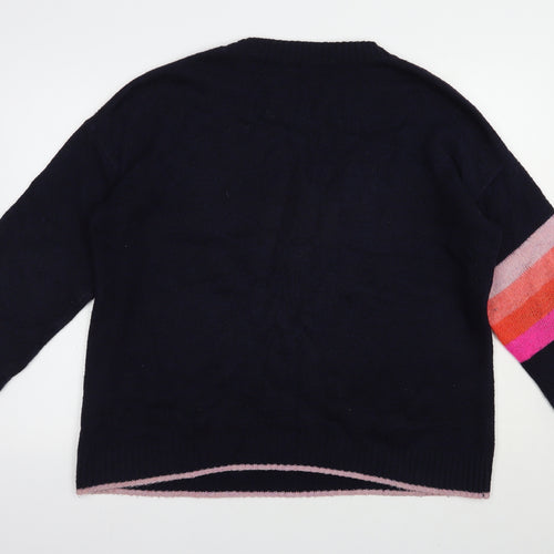 Roman Womens Blue Crew Neck Striped Acrylic Pullover Jumper Size 16