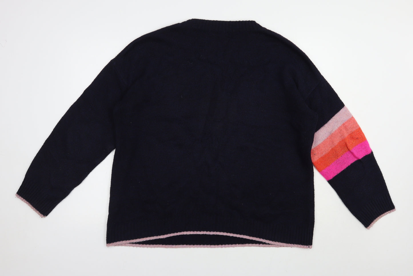 Roman Womens Blue Crew Neck Striped Acrylic Pullover Jumper Size 16