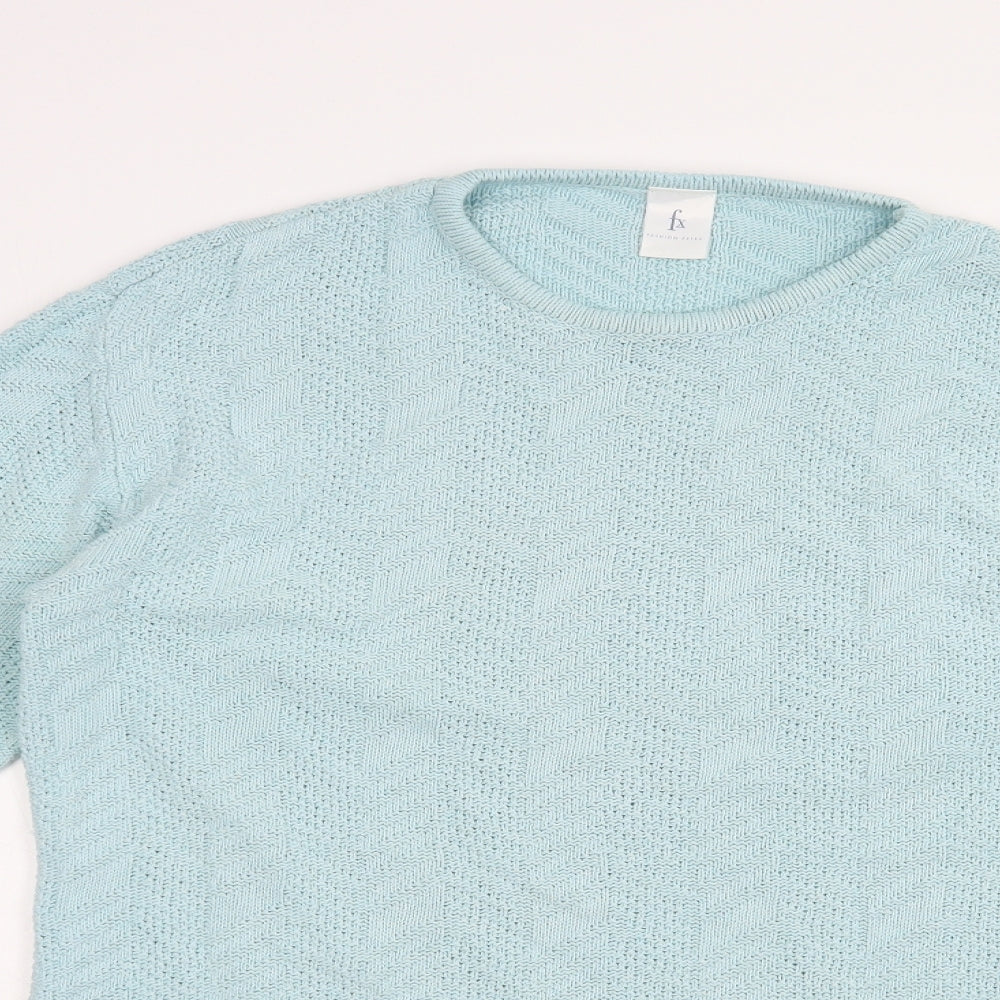 Fashion Extra Womens Blue Crew Neck  Acrylic Tunic Jumper Size 16