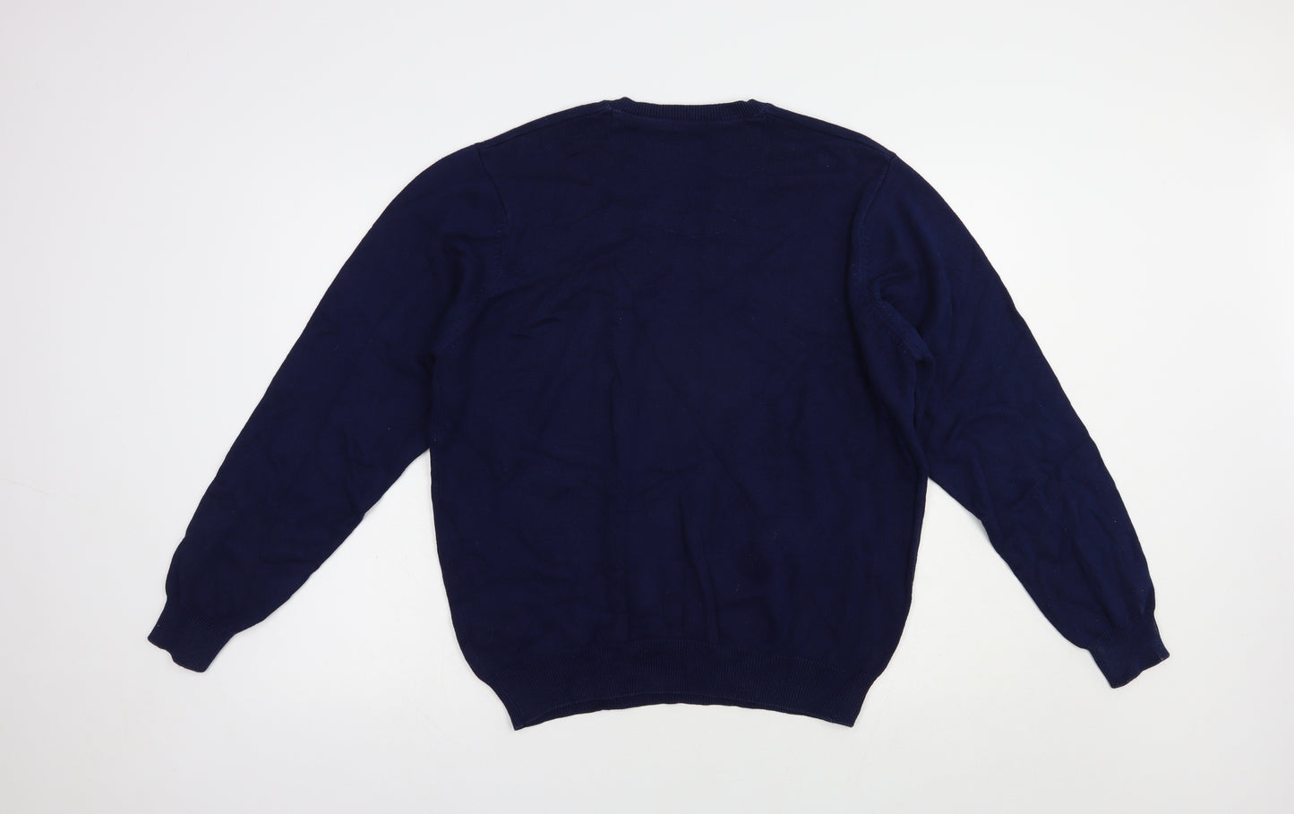 Blue Harbour Mens Blue V-Neck  Cotton Pullover Jumper Size L