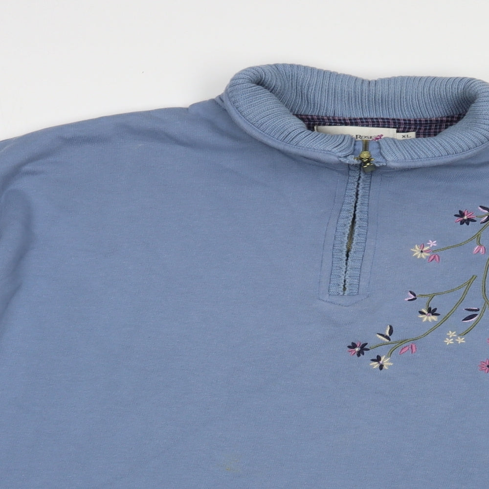 Country Rose Womens Blue  Cotton Pullover Sweatshirt Size XL  Zip