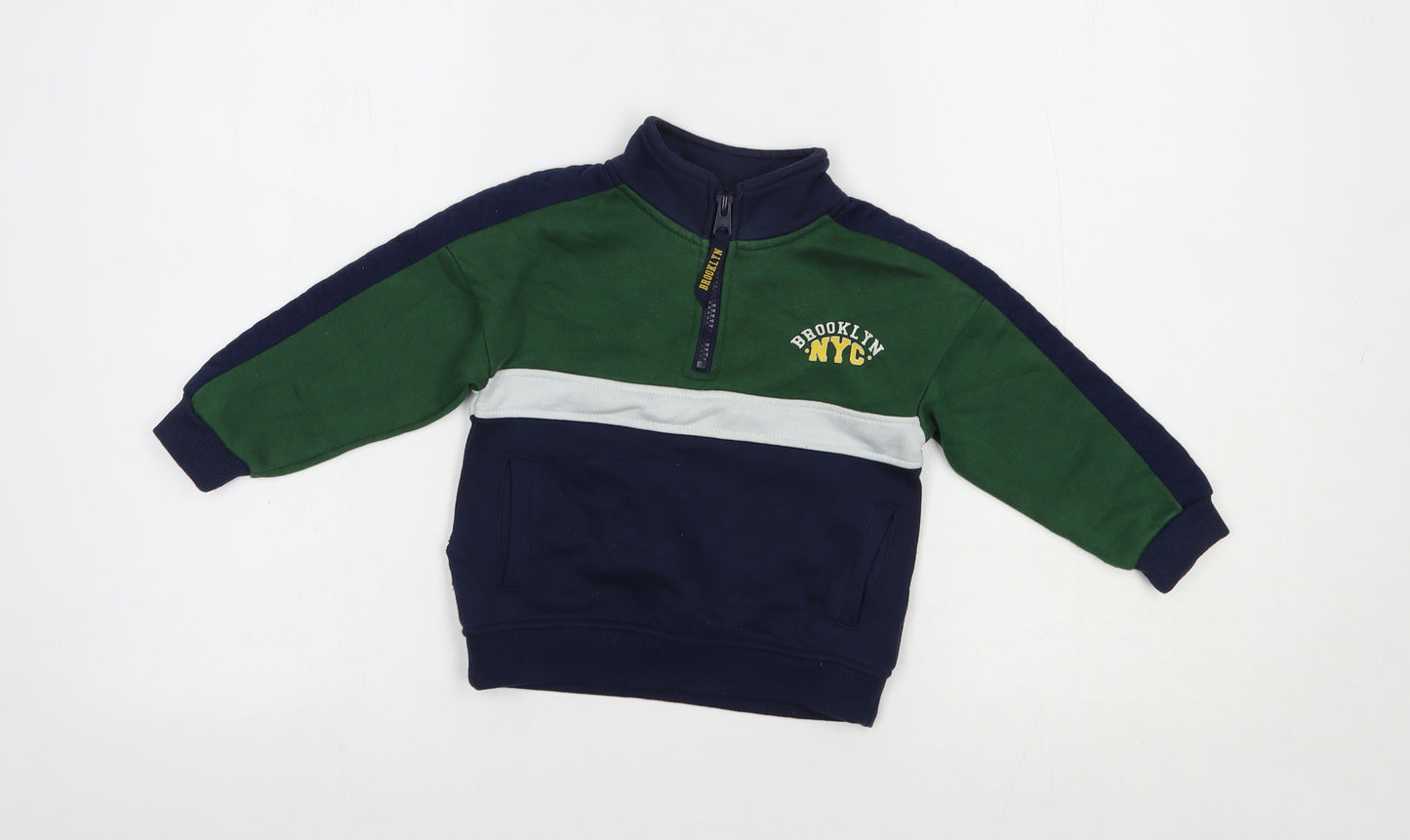 Primark Boys Blue Colourblock Cotton Pullover Sweatshirt Size 2-3 Years  Zip - Brooklyn N.Y.