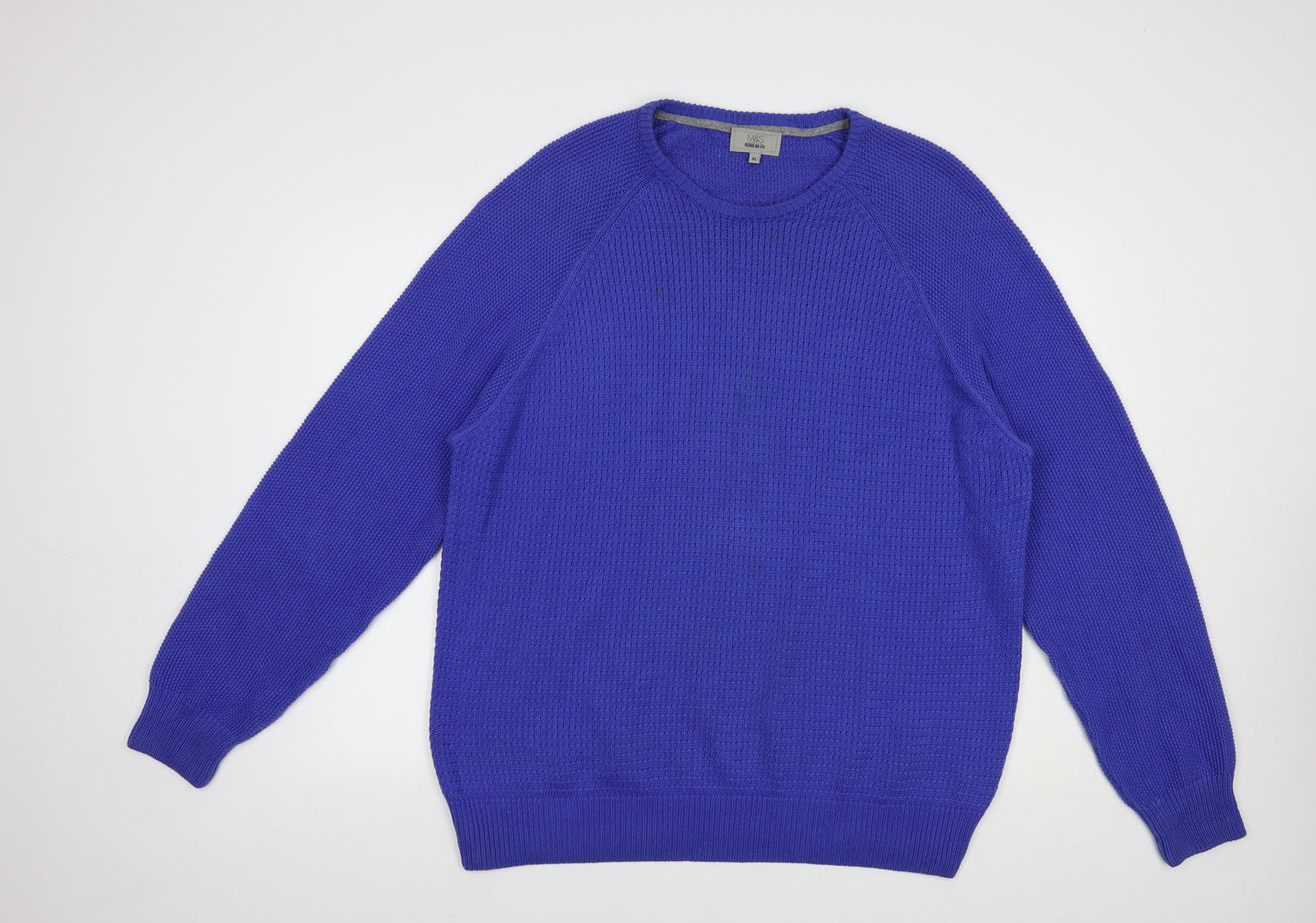 Marks and Spencer Mens Blue Crew Neck  Cotton Pullover Jumper Size XL