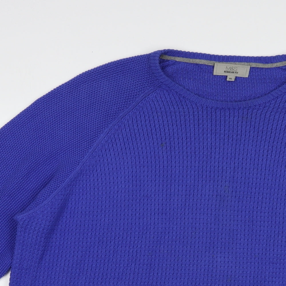 Marks and Spencer Mens Blue Crew Neck  Cotton Pullover Jumper Size XL