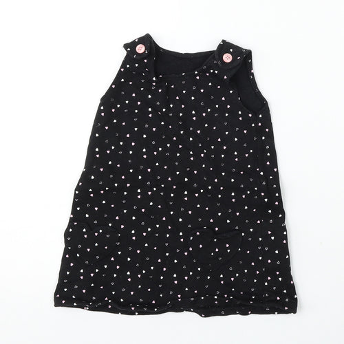 George Girls Black Geometric Cotton Pinafore/Dungaree Dress  Size 12-18 Months  Round Neck