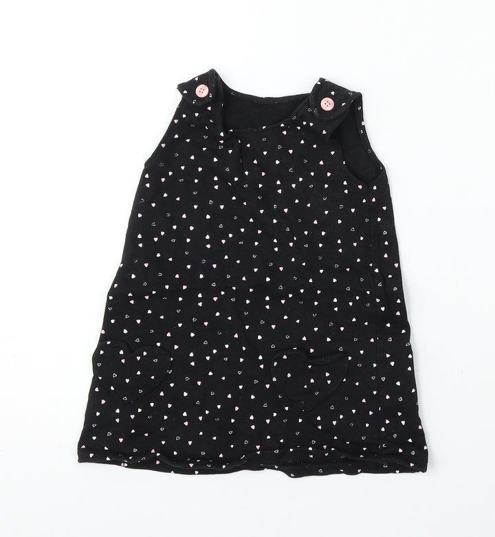 George Girls Black Geometric Cotton Pinafore/Dungaree Dress Size 12-18 Months Round Neck
