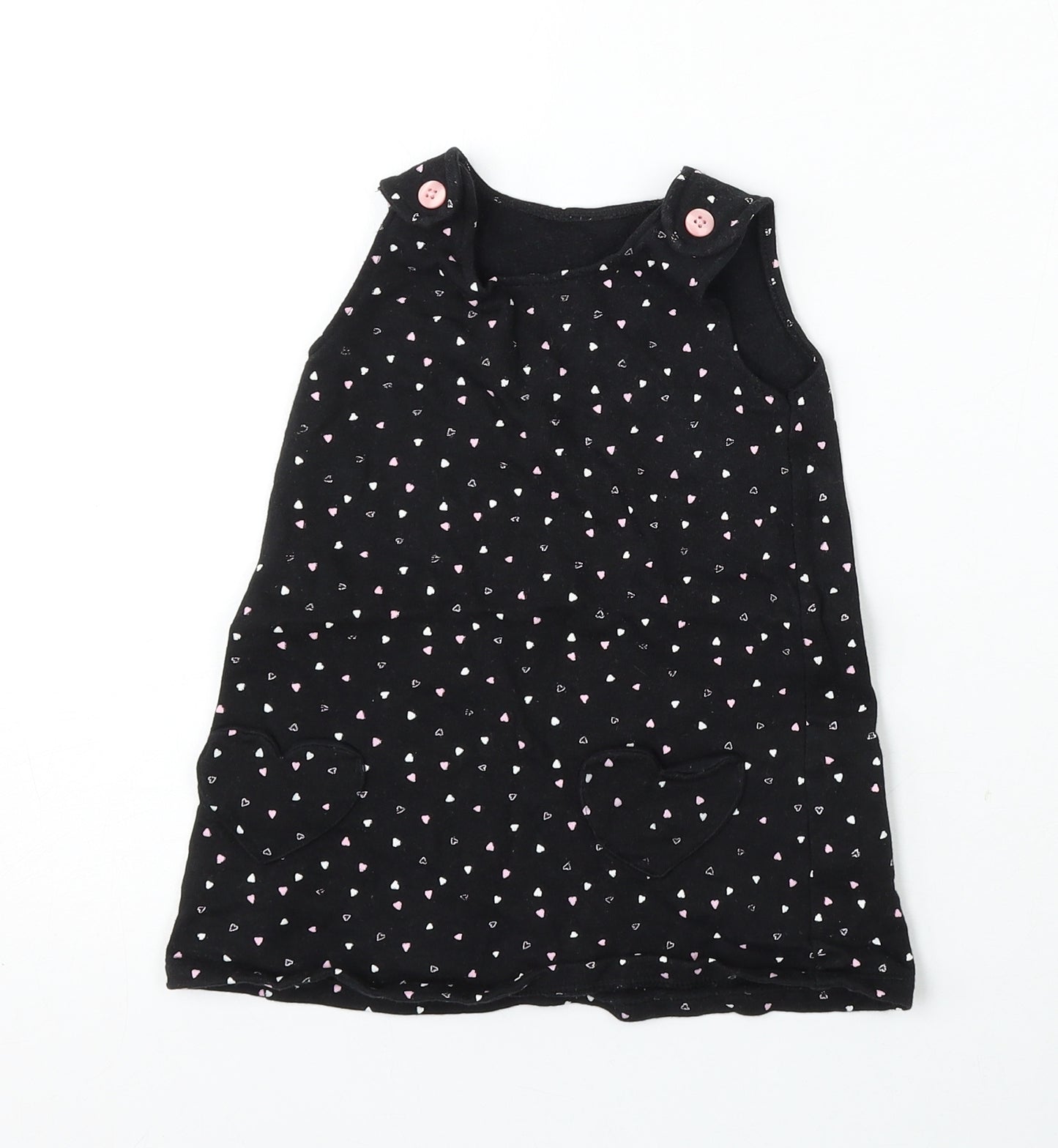 George Girls Black Geometric Cotton Pinafore/Dungaree Dress  Size 12-18 Months  Round Neck