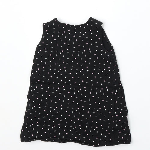 George Girls Black Geometric Cotton Pinafore/Dungaree Dress  Size 12-18 Months  Round Neck