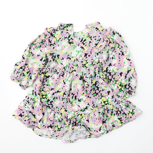 River Island Girls Multicoloured Floral Cotton Skater Dress  Size 2-3 Years  Round Neck