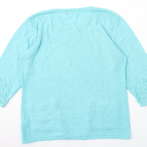 Mind Flower Womens Blue Round Neck  Acrylic Pullover Jumper Size L