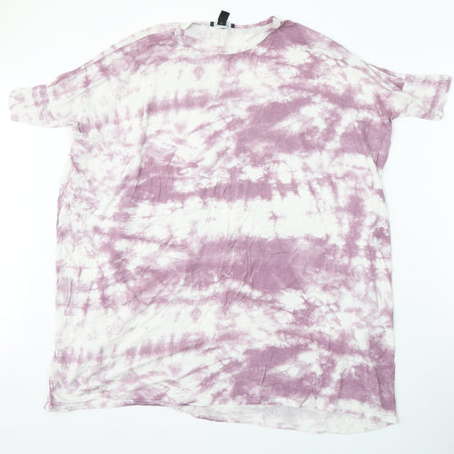 New Look Womens Purple Geometric Viscose Basic T-Shirt Size 10 Round Neck